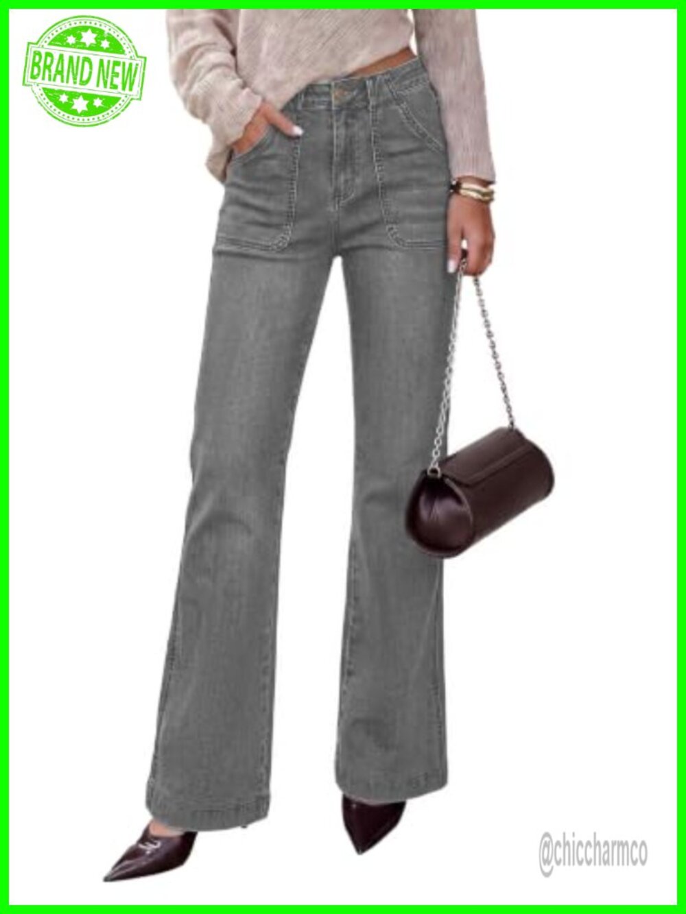 High Waisted Wide Leg Jeans with Elastic Waist Stretch Denim Pants